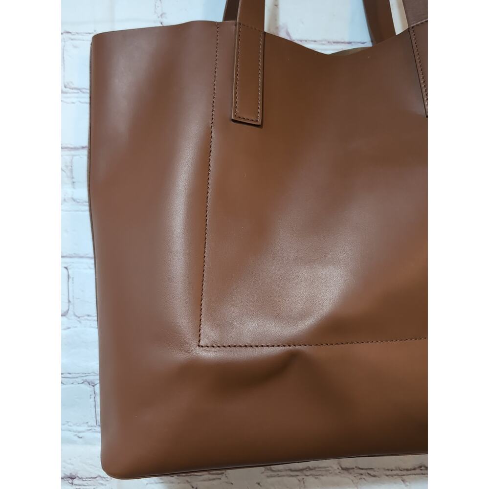 Everlane Soft Leather Shopper Tote Bag Brown Cognac Open Top 2 Handle 14 X 13 - Picture 3 of 17